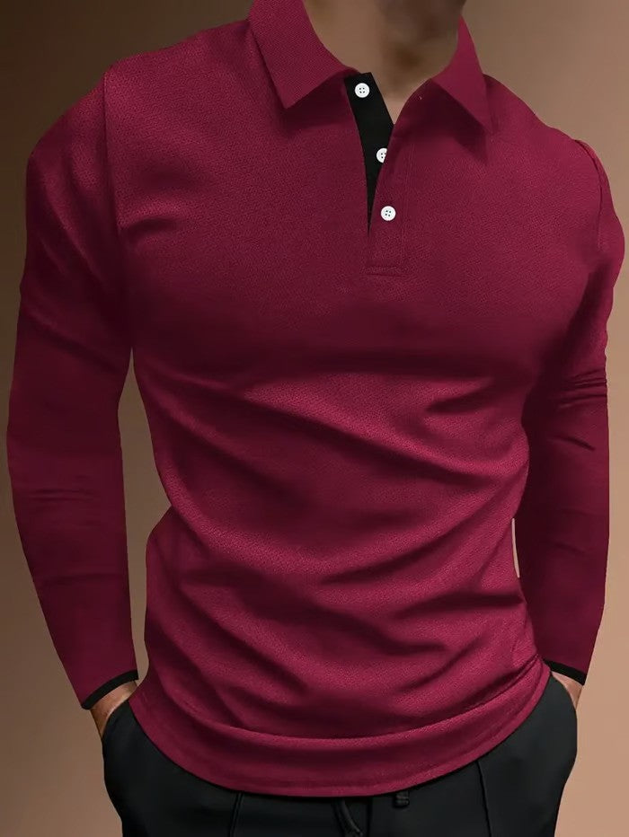 Business Casual Striped Long-Sleeved Polo Shirt