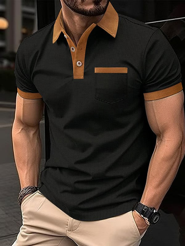 Waffle Fabric Fashion Casual Polo Shirt (With Pockets)