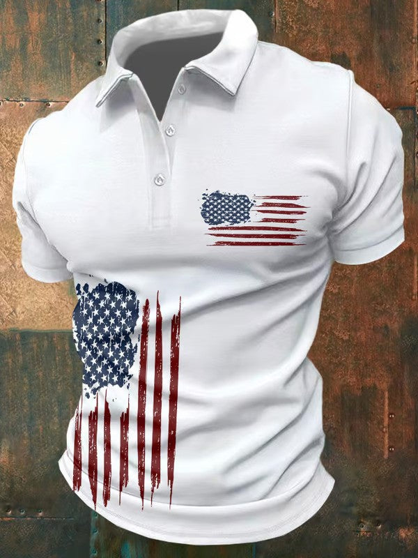 Casual Flag Print Polo Shirt