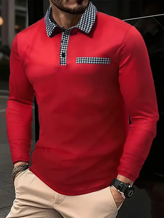 Business Casual Striped Long-Sleeved Polo Shirt