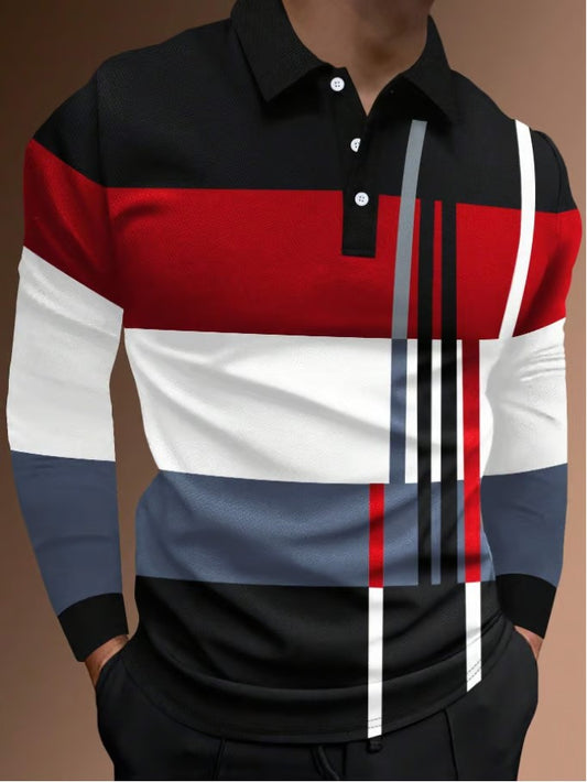 Business Casual Striped Long-Sleeved Polo Shirt