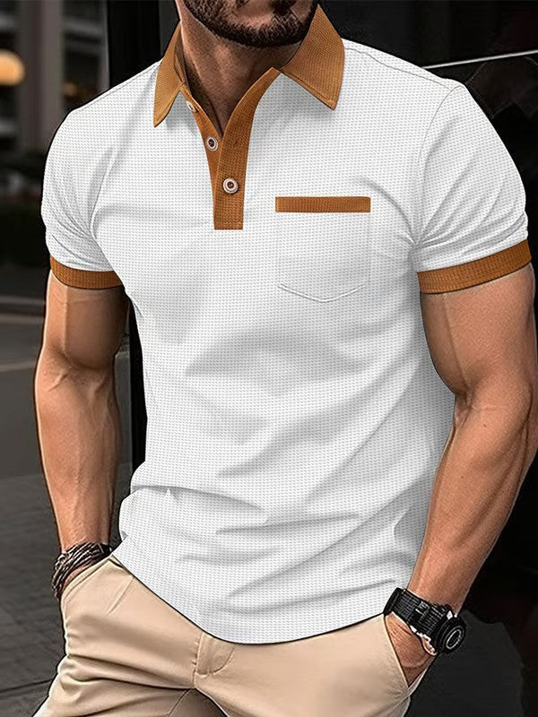 Waffle Fabric Fashion Casual Polo Shirt (With Pockets)