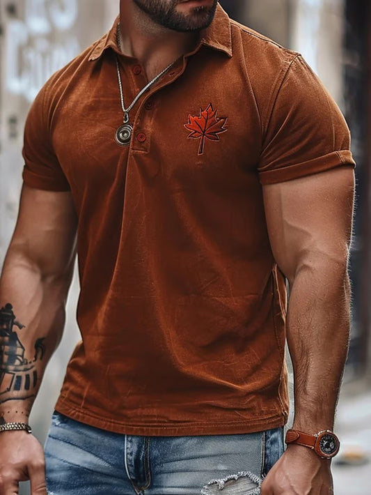 Autumn Harvest Maple Leaf Pattern Short Sleeve Polo Shirt