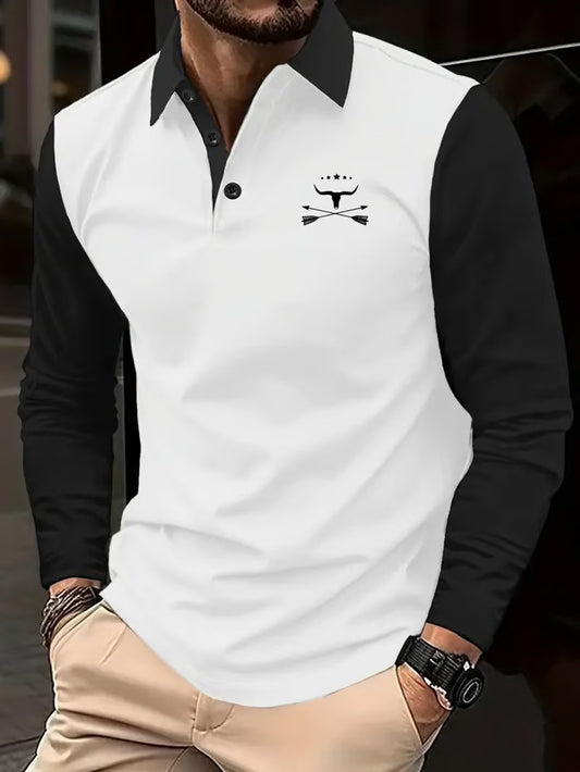 Business Casual Striped Long-Sleeved Polo Shirt