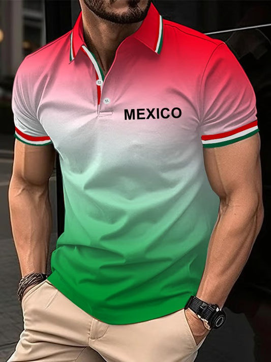 Mexican Independence Day Flag Print Polo Shirt