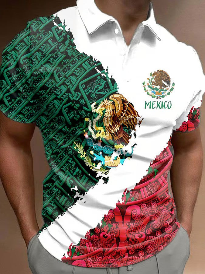 Mexican Flag Print Polo Shirt