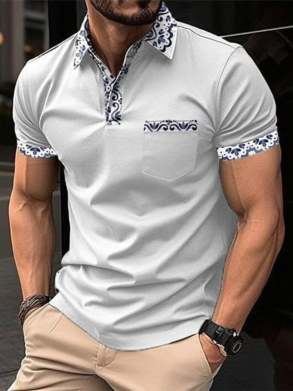 Contrasting Color Vacation Casual Polo Shirt