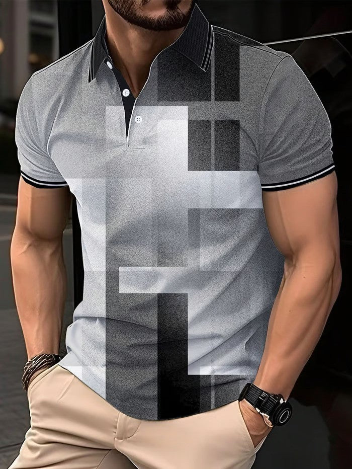 Simple Geometric Gradient Print Polo Shirt