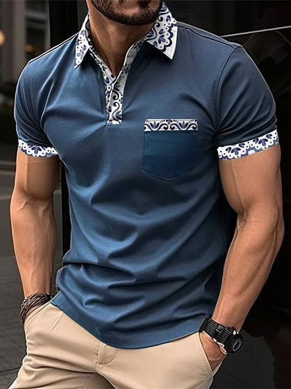 Contrasting Color Vacation Casual Polo Shirt