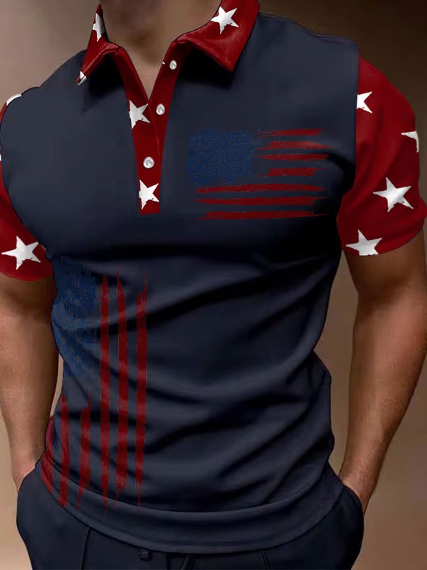 Flag Print Polo Shirt