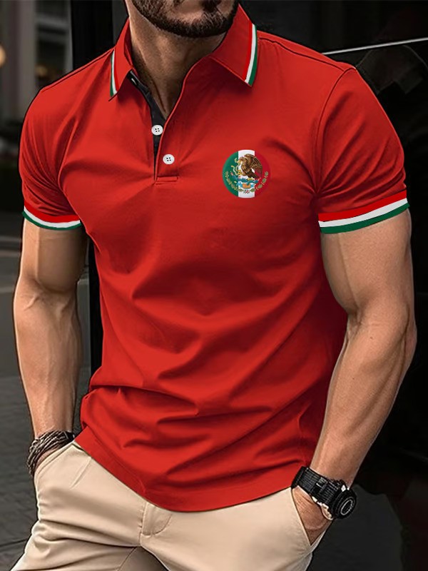 Mexican Independence Day Flag Print Polo Shirt - DUVAL