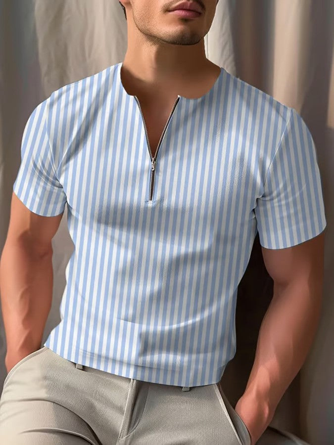 Stylish Simple Striped Short-Sleeved Polo Shirt