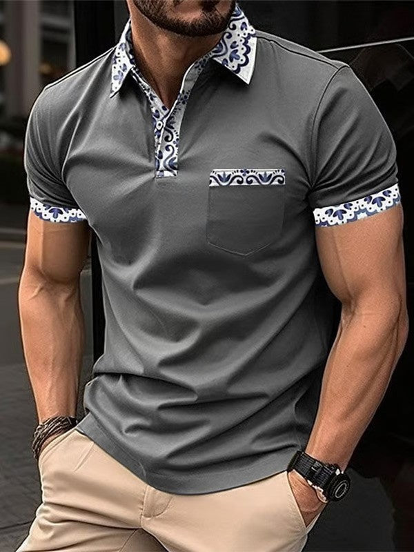 Contrasting Color Vacation Casual Polo Shirt