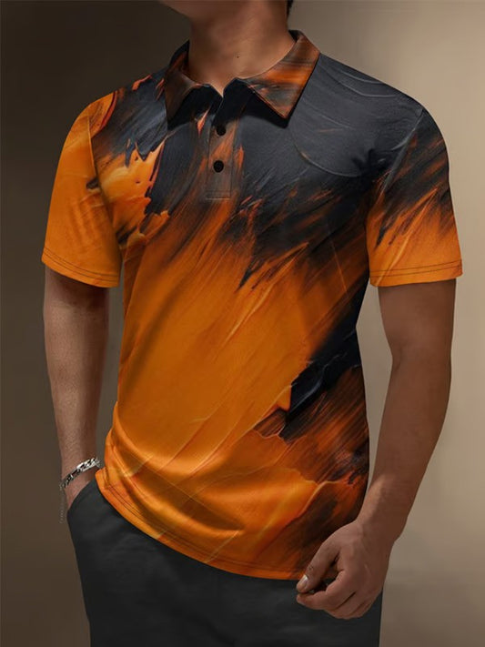 Gradient Color Abstract Geometric Polo Shirt