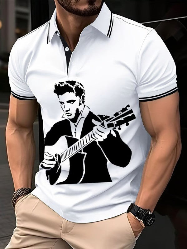 Vintage Music Star Printed Polo Shirt