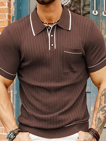 Casual Solid Color Knitted Polo Shirt