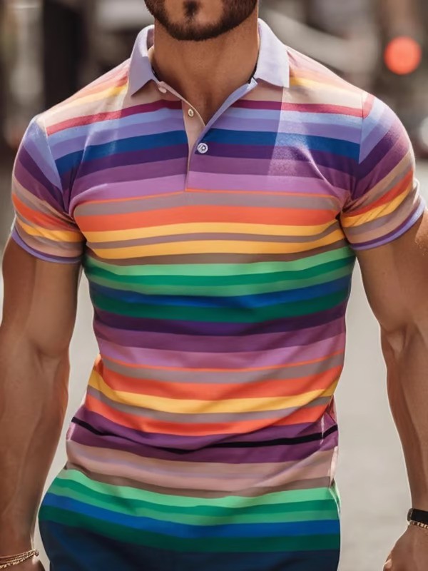 Rainbow Short Sleeve Casual POLO Shirt