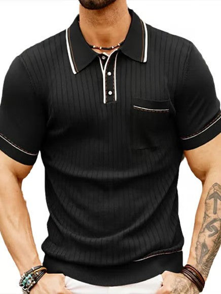 Casual Solid Color Knitted Polo Shirt