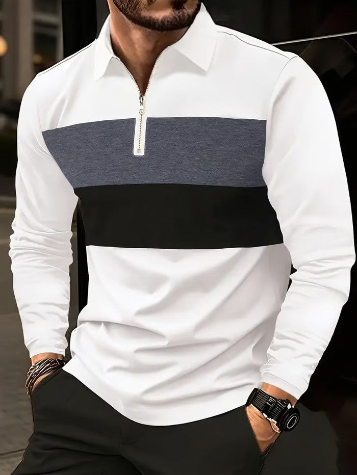 Business Casual Striped Zip-Up Shirt