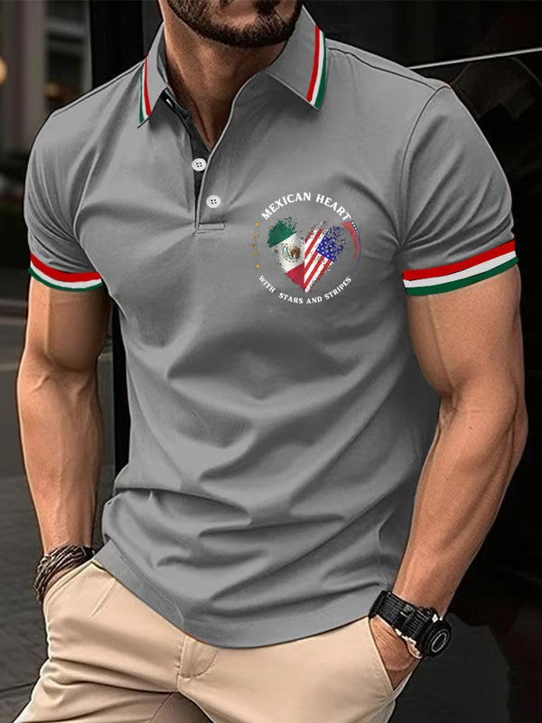 Mexican Independence Day Flag Print Polo Shirt - DUVAL