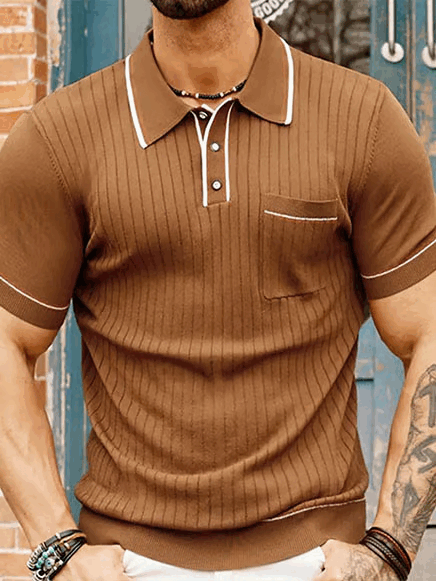 Casual Solid Color Knitted Polo Shirt