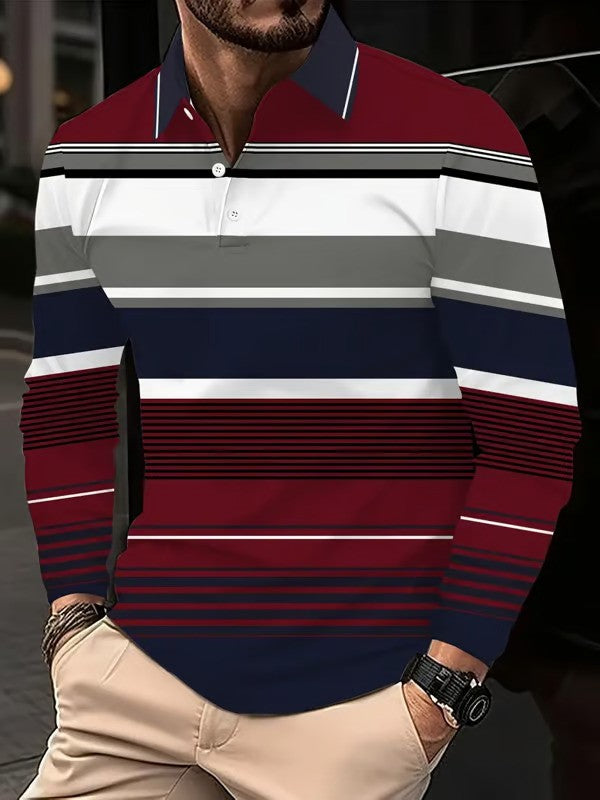 Business Casual Striped Long-Sleeved Polo Shirt