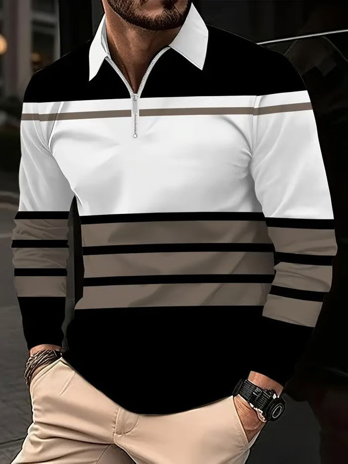 Business Casual Striped Zip-Up Shirt