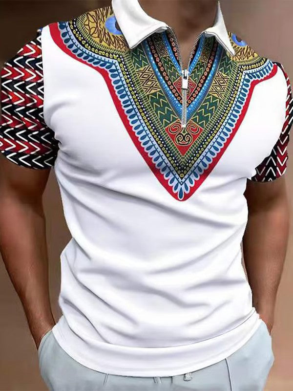 Ethnic Print Lapel Casual Top