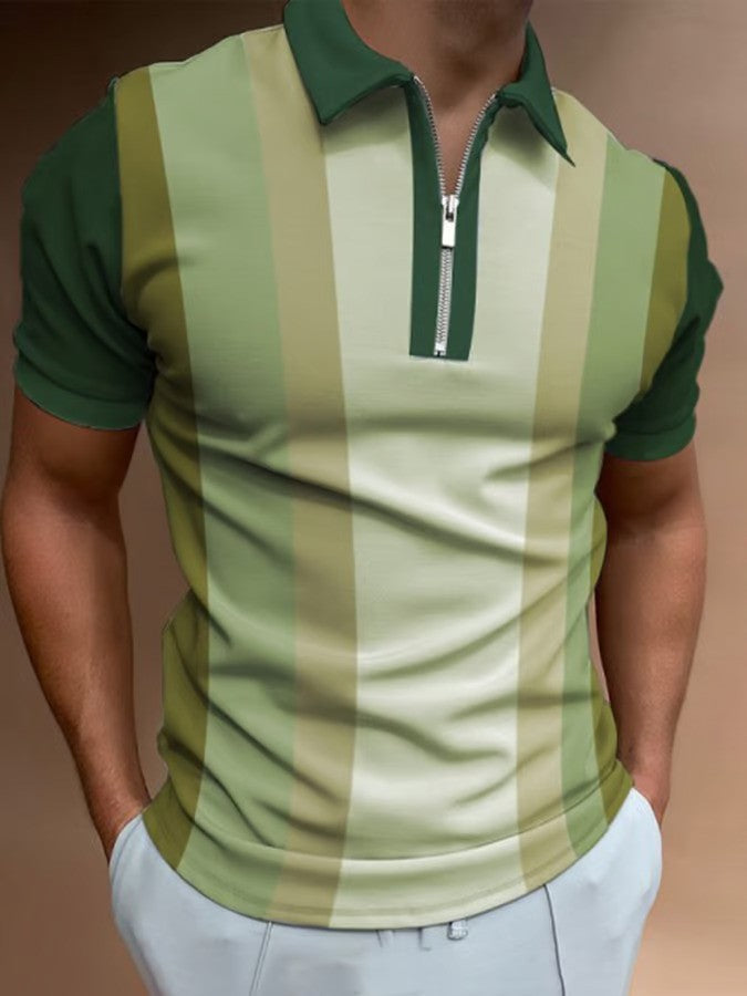 Stylish Casual Lapel Knitted Striped Contrast Polo