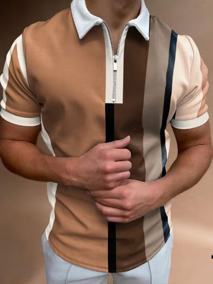 Casual Striped Printed Polo Shirt