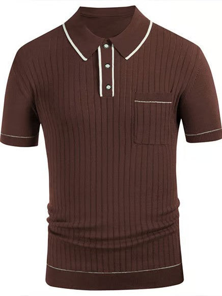 Casual Solid Color Knitted Polo Shirt