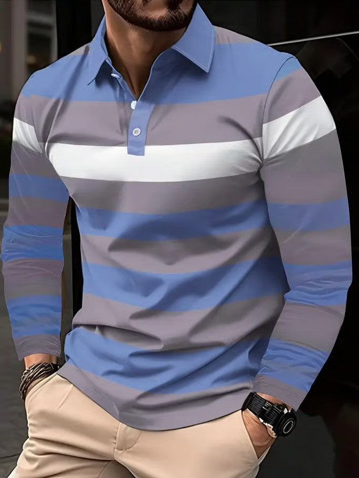 Business Casual Striped Long-Sleeved Polo Shirt - DUVAL