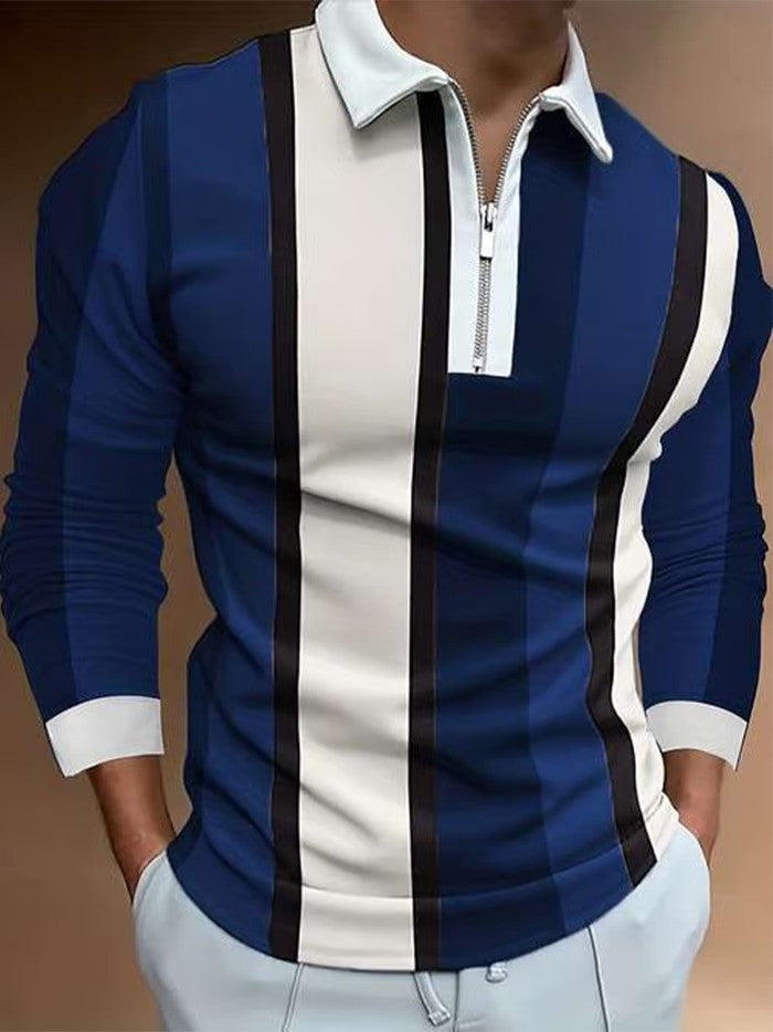 Business Casual Striped Zip-Up Shirt