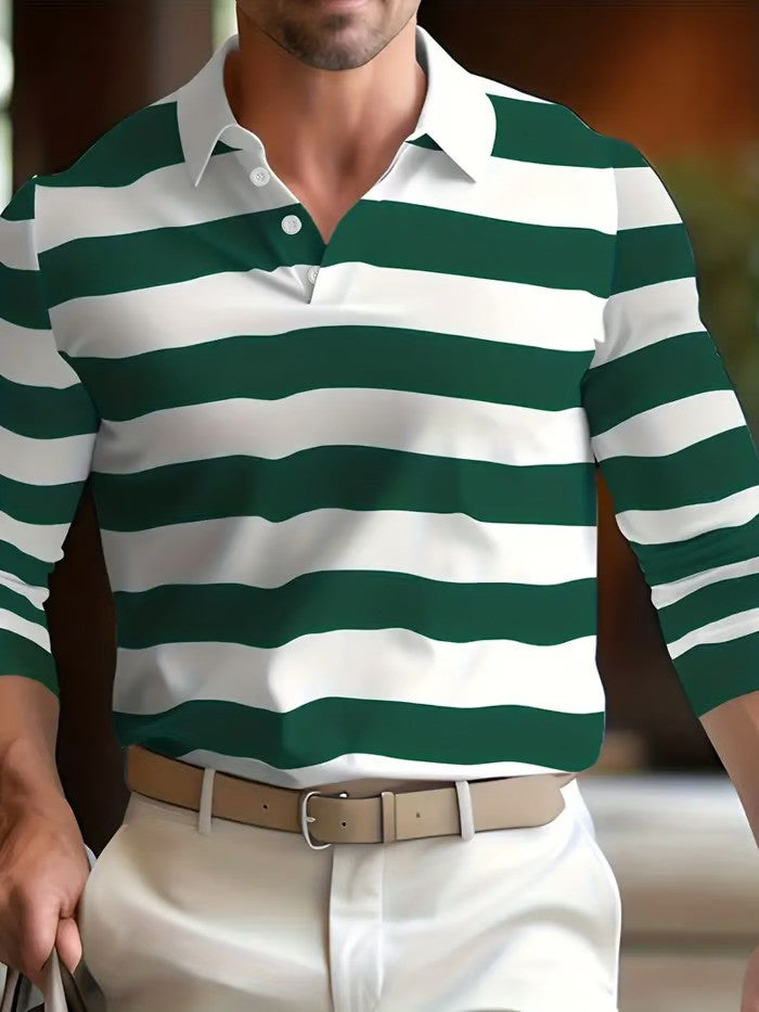 Business Casual Striped Button-Down Polo