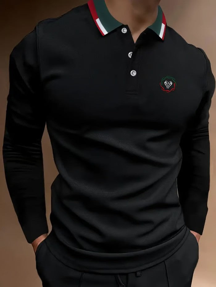 Business Casual Striped Long-Sleeved Polo Shirt - DUVAL