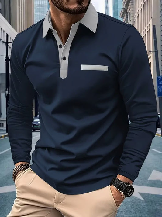 Business Casual Striped Long-Sleeved Polo Shirt