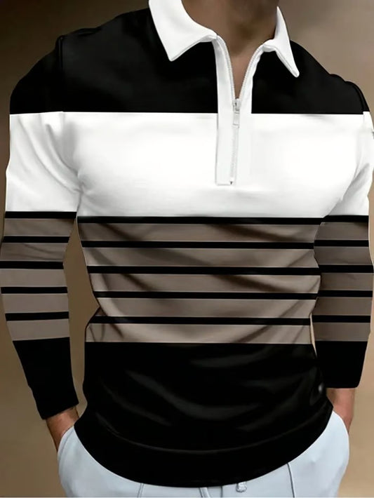 Business Casual Striped Zip-Up Shirt