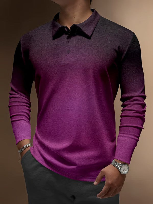 Business Casual Striped Long-Sleeved Polo Shirt