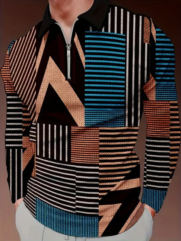 Trendy Business Striped Zipper Polo Shirt - DUVAL