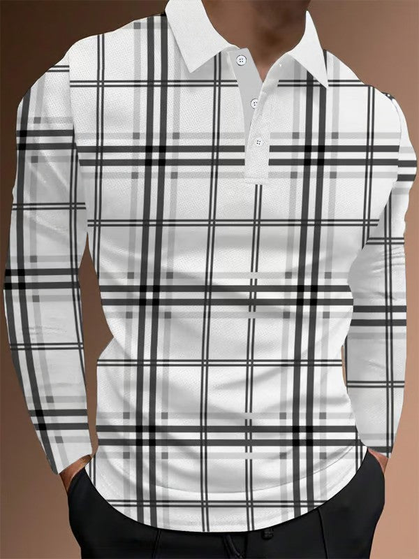 Plaid Business Casual Long Sleeve Polo Shirt