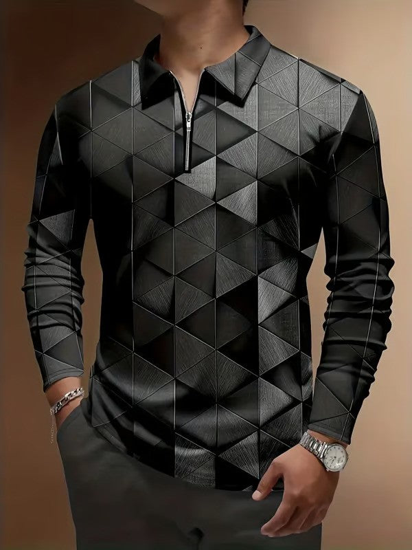 Business Casual Striped Zip-Up Shirt - DUVAL