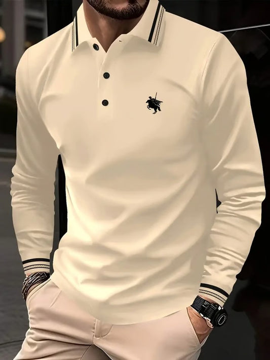 Business Casual Striped Long-Sleeved Polo Shirt