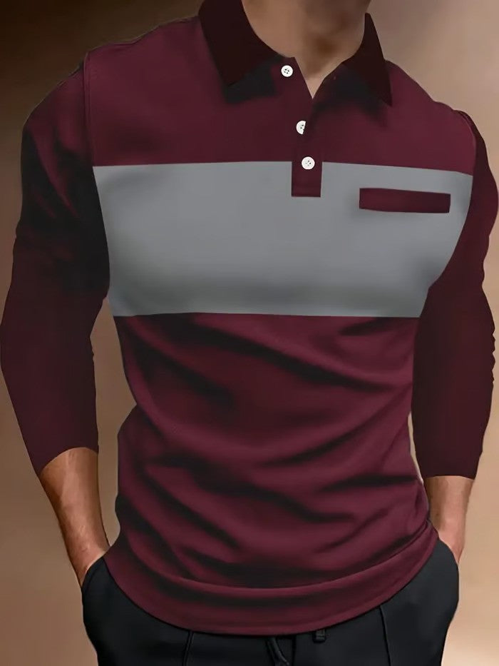 Business Casual Striped Long-Sleeved Polo Shirt