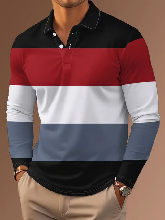 Business Casual Striped Long Sleeve Polo