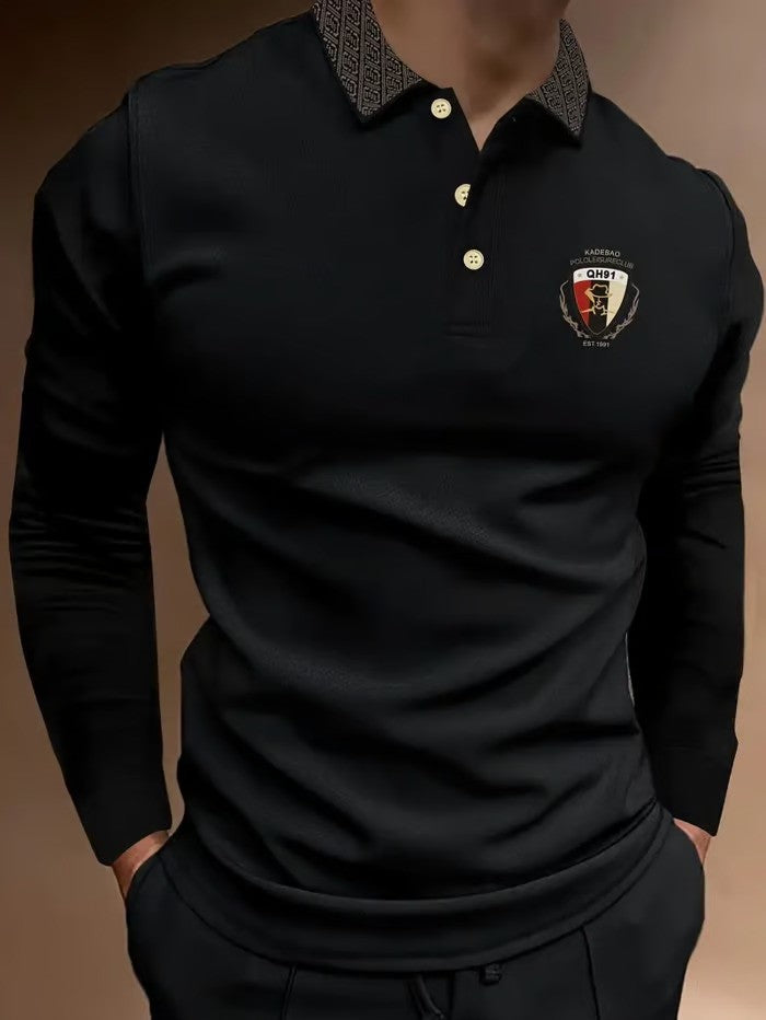 Business Casual Striped Long-Sleeved Polo Shirt