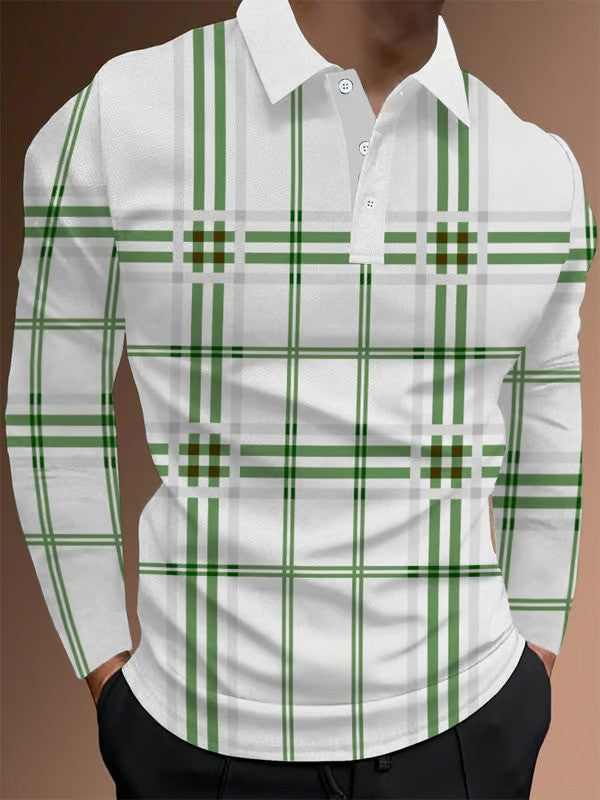 Plaid Business Casual Long Sleeve Polo Shirt