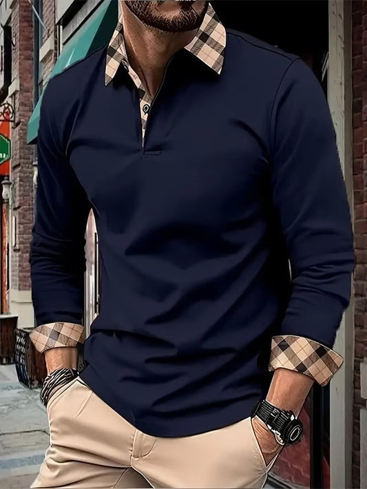 Business Casual Striped Long-Sleeved Polo Shirt