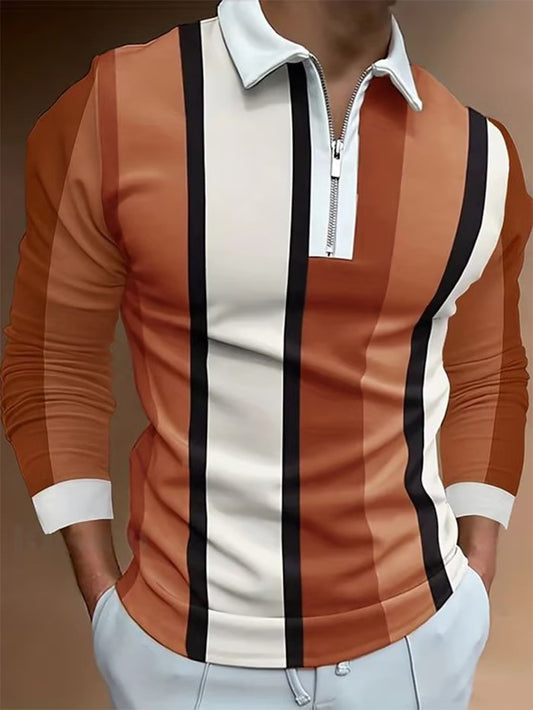 Business Casual Striped Zip-Up Shirt