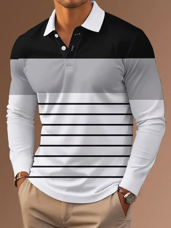 Business Casual Striped Long Sleeve Polo