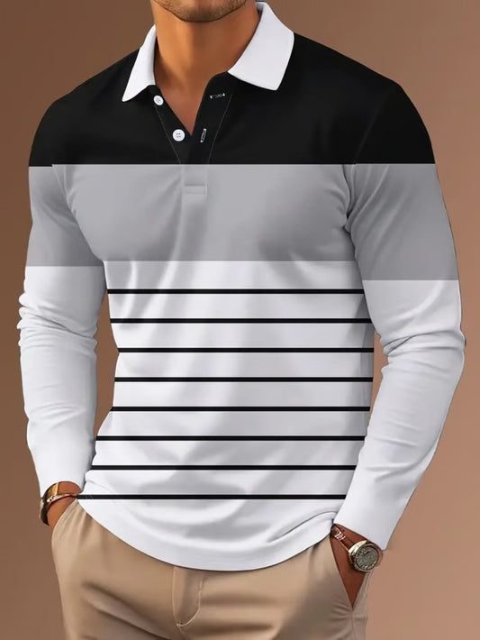 Business Casual Striped Long Sleeve Polo